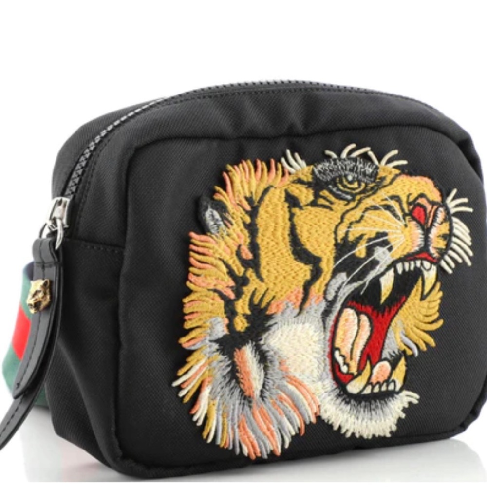 Gucci Tiger Messenger Bag Embroidered Techno Canvas Small Black